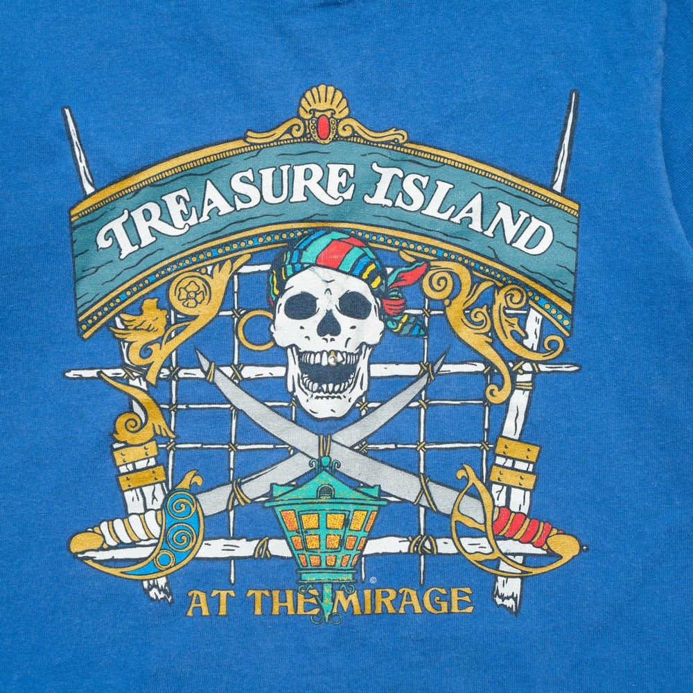 Vintage Las Vegas Treasure Island at The Mirage Youth T Shirt Skull Cross Bones - Picture 2 of 7